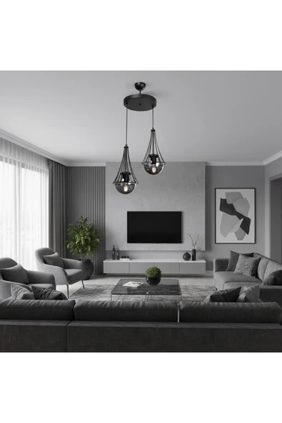 Elizim Home Lighting Lilyum 2'li füme cam'lı sarkıt avize ürün görseli 1