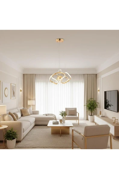 Elizim Home Lighting Siess tek toplu ledli gold sarkıt avize ürün görseli 1