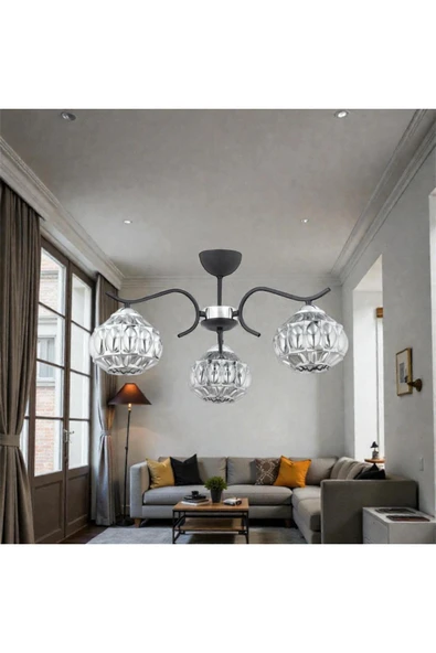Elizim Home Lighting Antra 3'lü siyah avize ürün görseli 1
