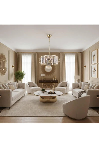 Elizim Home Lighting Kristal taşlı 3'lü gold avize ürün görseli 1