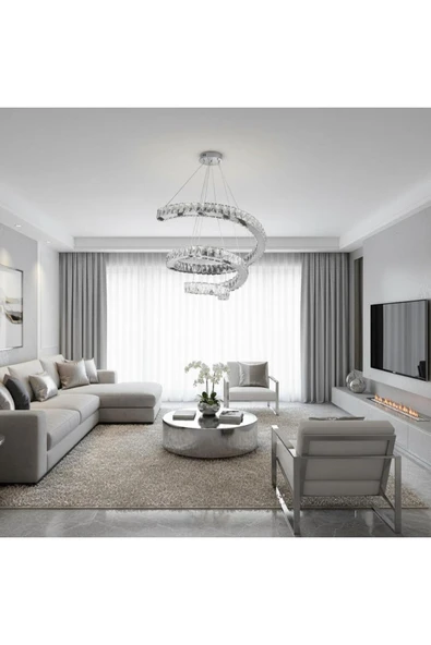 Elizim Home Lighting Yay kristal taşlı ledli krom avize ürün görseli 1