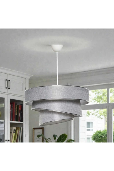Elizim Home Lighting Pasta 3 katlı gri abajur sarkıt avize ürün görseli 1