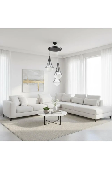 Elizim Home Lighting Lilyum 3'lü beyaz cam'lı sarkıt avize ürün görseli 1