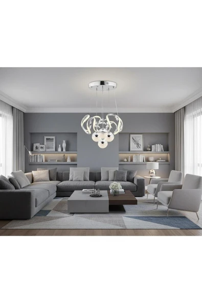 Elizim Home Lighting Dron 3+1 ledli krom avize ürün görseli 1