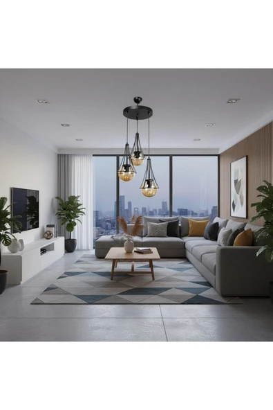 Elizim Home Lighting Lilyum 3'lü bal cam'lı sarkıt avize ürün görseli 1