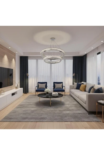 Elizim Home Lighting Halka 2 katlı kristal taşlı ledli avize ürün görseli 1