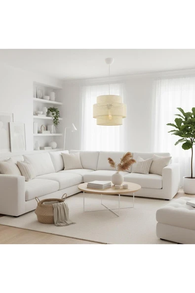 Elizim Home Lighting Silindir hasır görünümlü abajur sarkıt avize ürün görseli 1