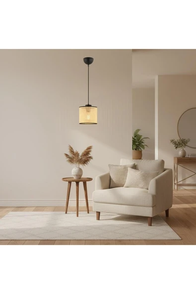Elizim Home Lighting Antre 15'lik hasır görünümlü abajur sarkıt avize ürün görseli 1