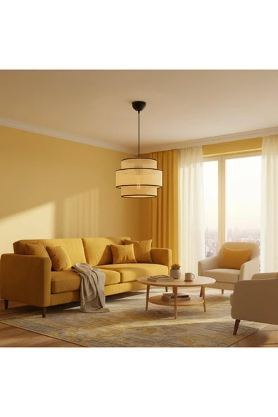 Elizim Home Lighting Silindir hasır görünümlü abajur sarkıt avize ürün görseli 1