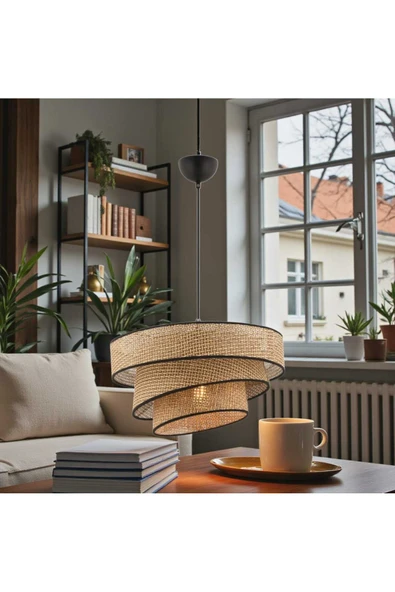 Elizim Home Lighting Hasır görünümlü abajur sarkıt avize ürün görseli 1