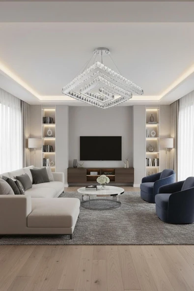Elizim Home Lighting Lotus kristal taşlı ledli krom avize ürün görseli 1