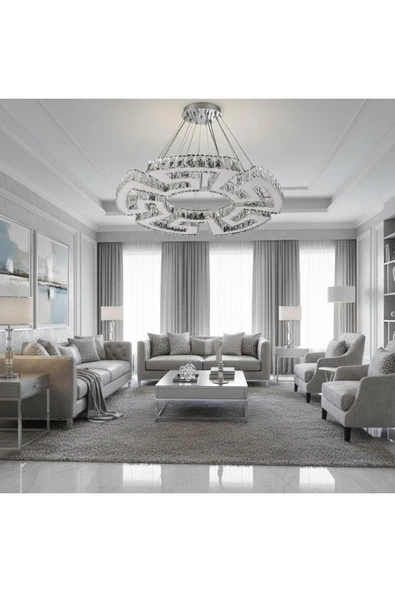Elizim Home Lighting Mühür kristal taşlı ledli krom avize ürün görseli 1