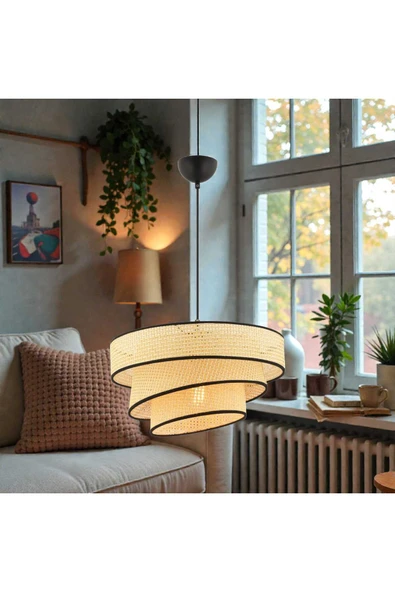 Elizim Home Lighting Hasır görünümlü abajur sarkıt avize ürün görseli 1