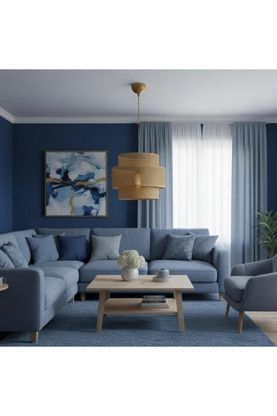 Elizim Home Lighting Silindir hasır görünümlü abajur sarkıt avize ürün görseli 1
