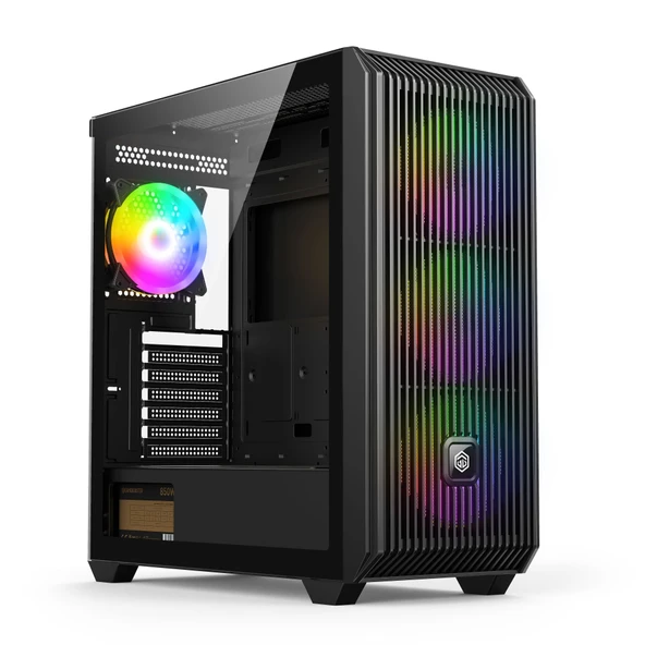 GAMEBOOSTER  E8501B 850W 80+ BRONZE 4*12cm Auto-RGB Fan Mesh Mid-T E-ATX Gaming Siyah Kasa ürün görseli 1
