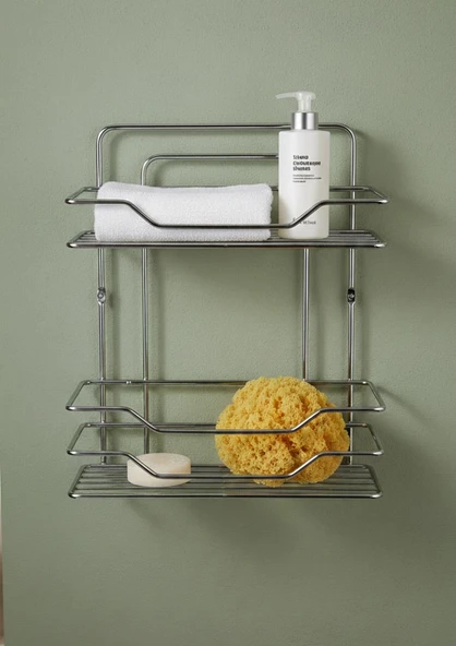 Krom Kaplama Banyo Rafı - 2li Banyo Düzenleyici 35x30 CM ürün görseli 1