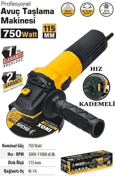 511 Devir Ayarlı Avuç Taşlama 115 750 Watt - Resim 2
