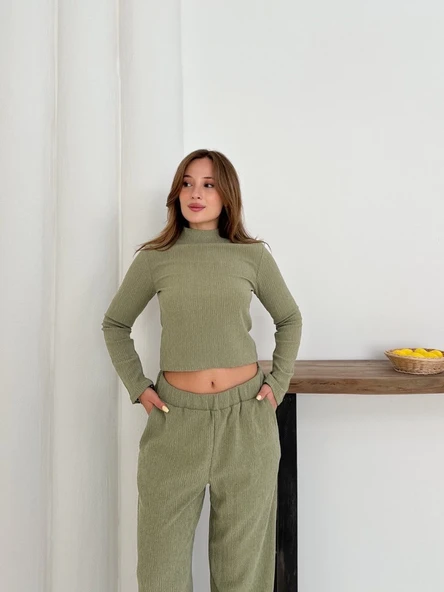 Balıkçı yaka örme takım mint - Resim 3