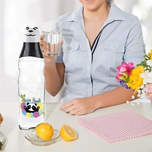 Sevimli Panda Tasarımlı Cam Suluk Sızdırmaz 1000 ML ürün görseli 1