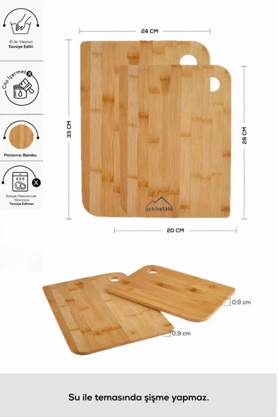 Bambu Kesme Tahtası Seti (2’Lİ) 28-33 Cm | Doğal Ahşap Mutfak Sunum Tahtası ürün görseli 1