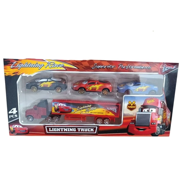 Toysan Tır Seti 4'lü Metal Arabalı SPR-50-Siyah-Mavi-Kırmızı ürün görseli 1