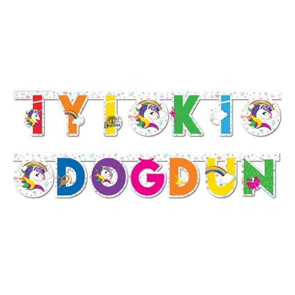 Balonevi Rainbow Unicorn İyi ki Doğdun Harf Set 2.00 mt ürün görseli 1