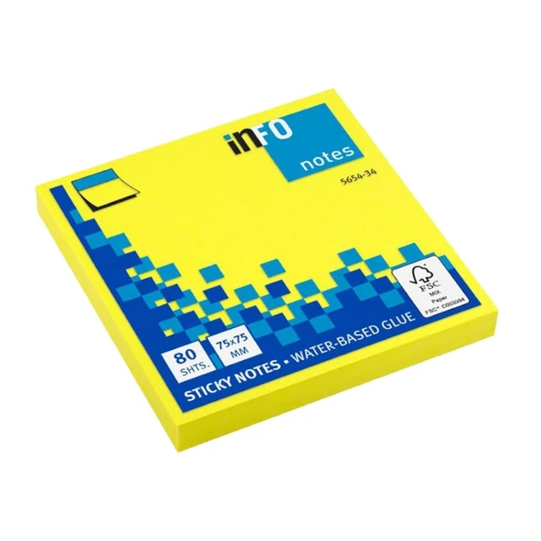 İnfo Notes 75x75 Mm Sarı Yapışkanlı Notluk 80 Syf ürün görseli 1
