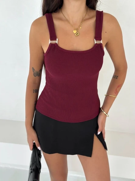 Ottoman toka askılı bluz bordo s4194 ürün görseli 1