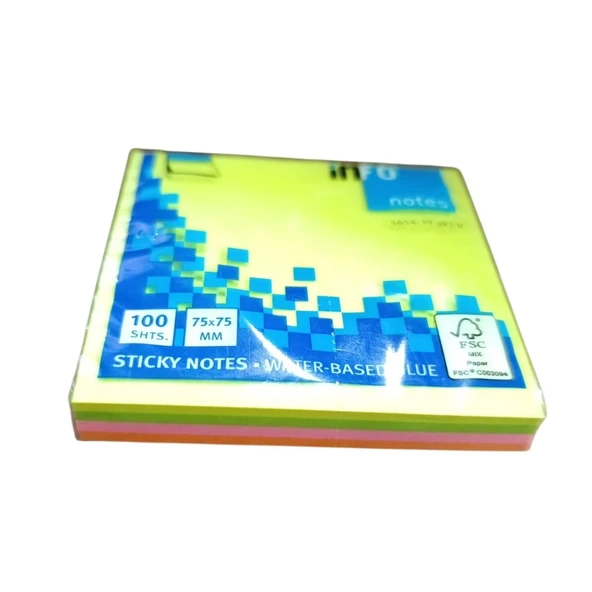 İnfo Notes 75x75 Mm Karışık Renkli Yapışkanlı Notluk 100 Syf ürün görseli 1
