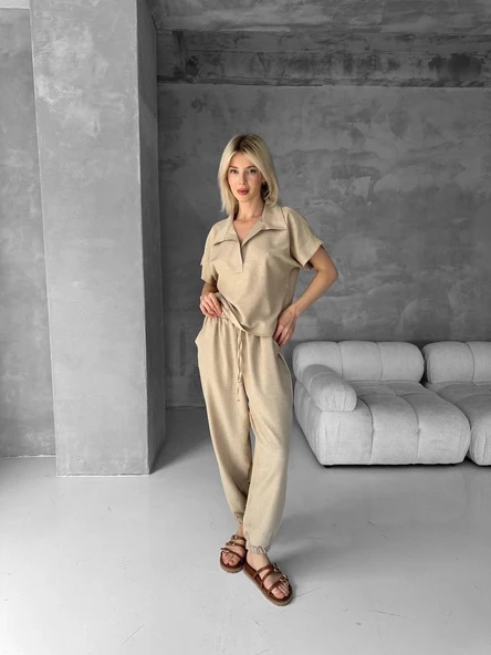 Bluz şalvar takım bej s255841 ürün görseli 1