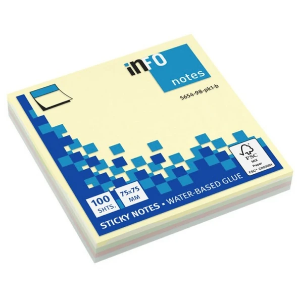 İnfo Notes 75x75 Mm Sarı Yapışkanlı Notluk 100 Syf ürün görseli 1