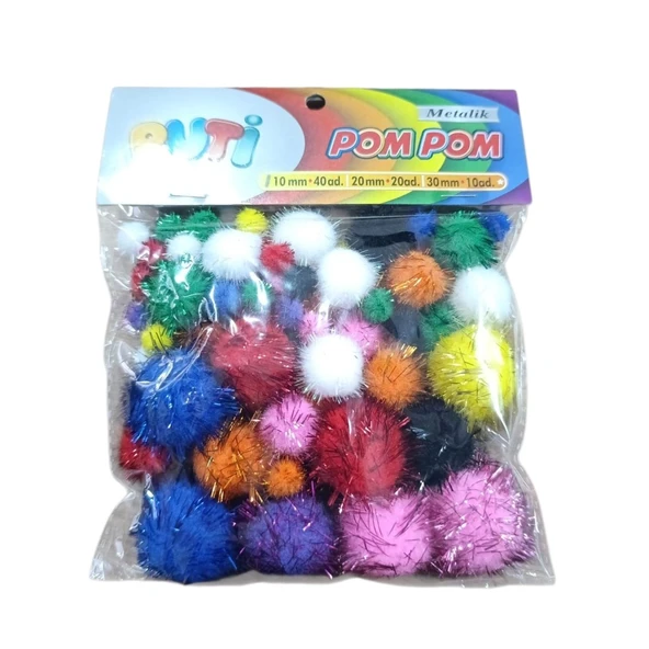 Puti Metalik Büyük Orta Küçük Karışık PomPom ürün görseli 1