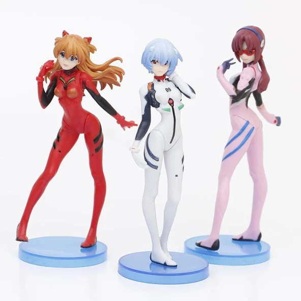 Disney 3 adet Anime Ayanami Rei Evangelion EVA Pvc Figürleri 13Cm ürün görseli 1