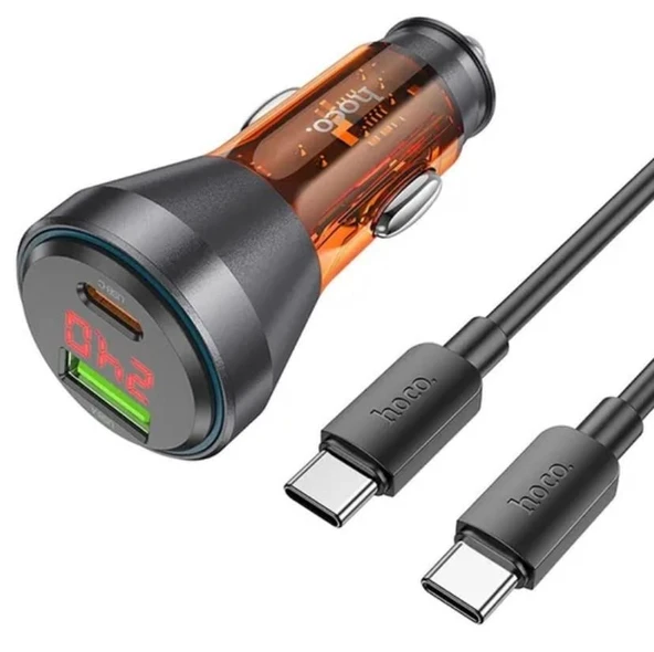 HOCO NZ12B Unimpeded PD48W USB + Type-C Araç Çakmaklı Hızlı Şarj Aleti + Type-C to Type-C Kablo Turuncu ürün görseli 1