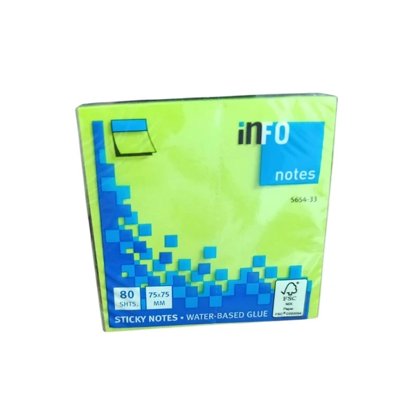 İnfo Notes 75x75 Mm Yeşil Yapışkanlı Notluk 80 Syf ürün görseli 1