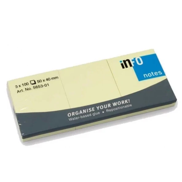 İnfo Notes 50x40Mm Yapışkanlı Notluk 3x100 Syf Sarı ürün görseli 1