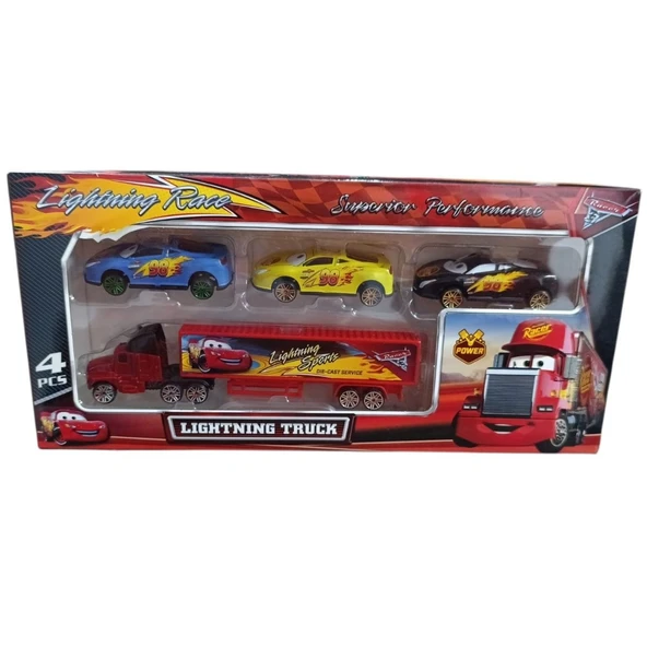 Toysan Tır Seti 4'lü Metal Arabalı SPR-50-Siyah-Mavi-Sarı ürün görseli 1