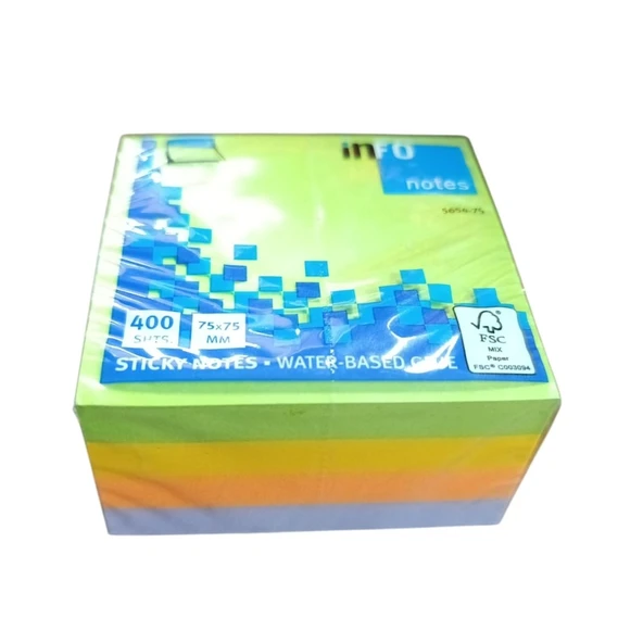 İnfo Notes 75x75 Mm Karışık Renkli Yapışkanlı Notluk 400 Syf ürün görseli 1