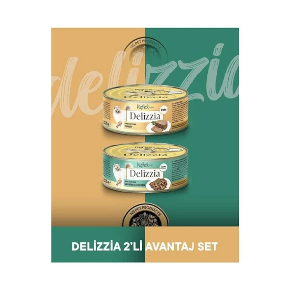 Reflex Plus Delizzia Hindi Etli Pate & Somonlu-Tavuklu Gravy Yetişkin Kedi Maması Seti 2X85 Gram ürün görseli 1