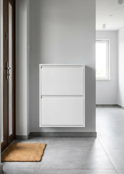 Ovrol İkili 2'li Metal Ayakkabılık Premium Beyaz ürün görseli 1