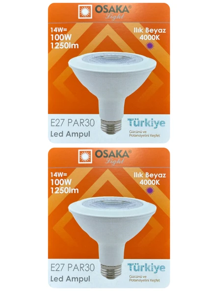 (2 Adet) Osaka 14W (100W) Ilık Beyaz (Günışığı) (4000K) E27 Duylu (Kalın Duy) Led PAR30 Ampul ürün görseli 1