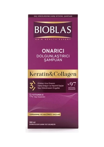 Bioblas Keratin & Kolajen Onarıcı Dolgunlaştırıcı Saç Bakım Şampuanı 360 Ml İnce ve Yıpranmış Saçlar ürün görseli 1