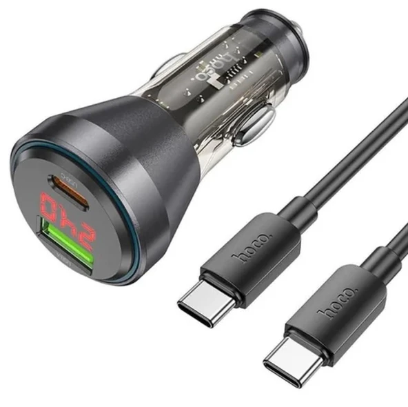 HOCO NZ12B Unimpeded PD48W USB + Type-C Araç Çakmaklı Hızlı Şarj Aleti + Type-C to Type-C Kablo ürün görseli 1