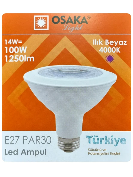 (1 Adet) Osaka 14W (100W) Ilık Beyaz (Günışığı) (4000K) E27 Duylu (Kalın Duy) Led PAR30 Ampul ürün görseli 1