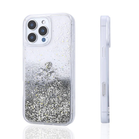 iPhone 16 Pro Kılıf Sıvılı Simli Şeffaf Arka Yüzey Liquid Glittery Silikon Kapak ürün görseli 1