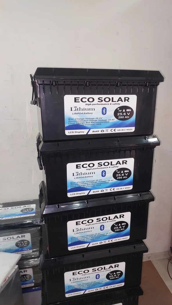 ECO SOLAR 24 V 280 AH LİFEPO4 DEMİR FOSFAT AKÜLER JK SMART BMS BLUETOOTH LU TAKİP SİSTEMİ VARDIR 3 KW 4.2 KW İNVERTERLER İÇİN UYGUNDUR ürün görseli 1