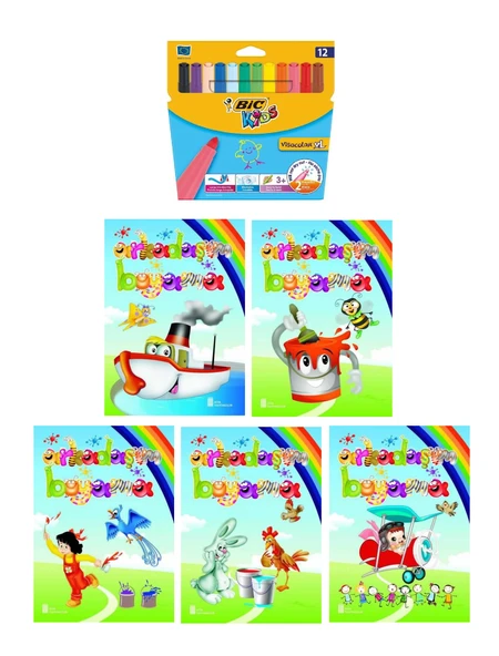 3-6 Yaş Arkadaşım Boyama Kitapları 5 li +Bic Kids XL12 li Keçeli Boya (Jumbo) ürün görseli 1