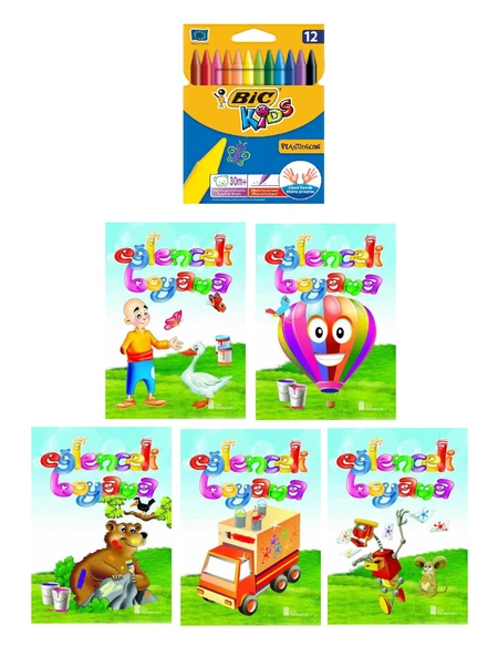 3-6 Yaş Eğlenceli Boyama 5 li Kitapları+Silinebilir 12 li Pastel Boya ürün görseli 1