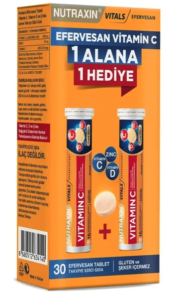 Nutraxin Vitamin C D Zinc 30 Efervesan Tablet ürün görseli 1
