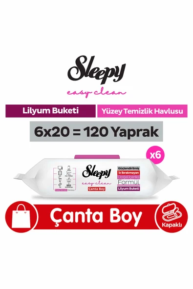 Sleepy Easy Clean Lilyum Buketi Yüzey Temizlik Havlusu Çanta Boy 6x20 (120 Yaprak) ürün görseli 1